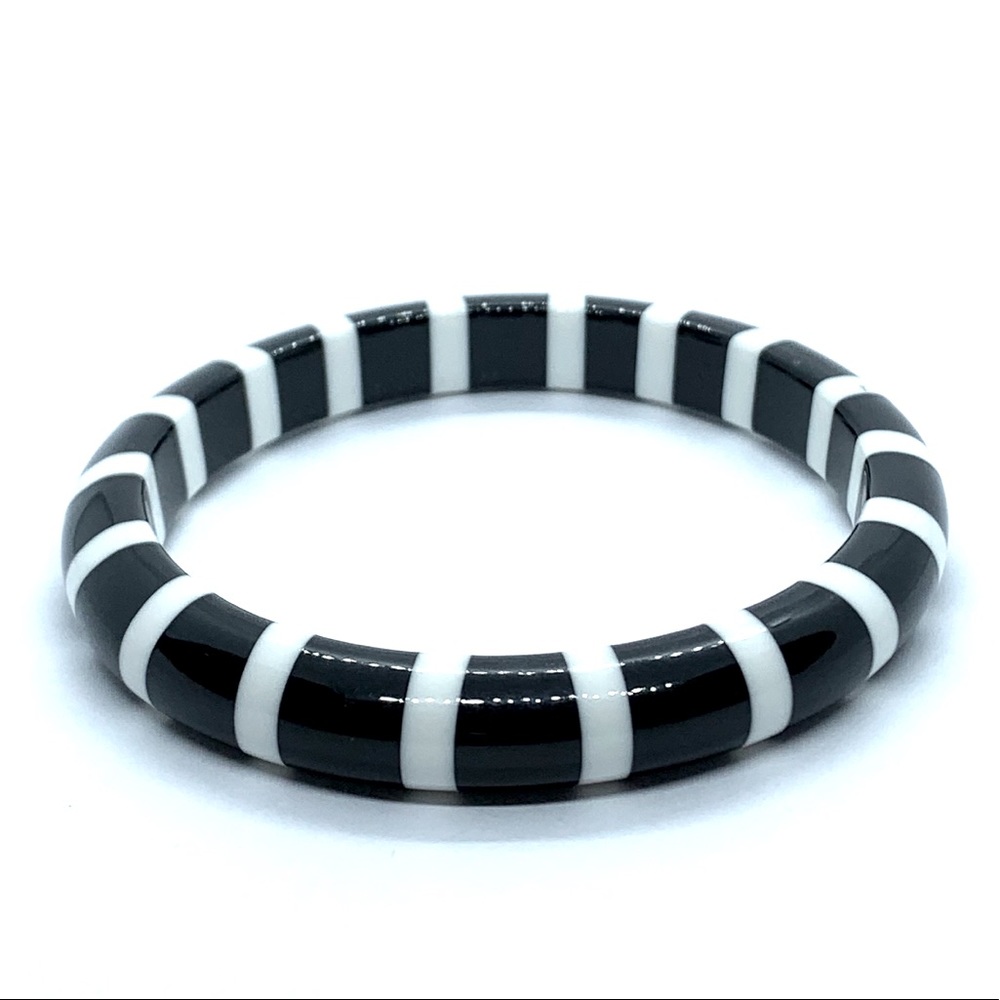 Black and White Striped Bangle Bracelet